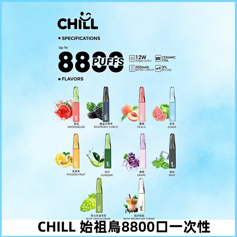 CHILL始祖鳥電子煙鴨嘴獸拋棄式8800口 一次性8ml大容量煙油